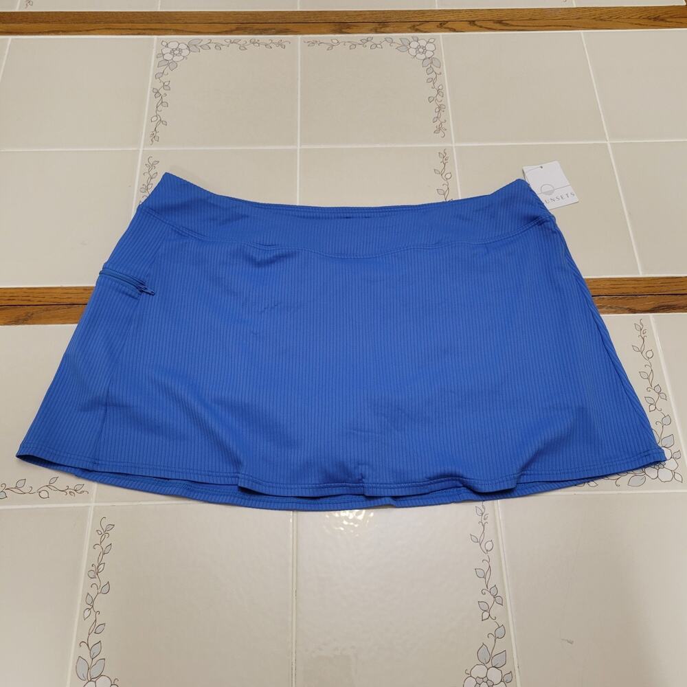 New Sunsets Harbour Blue Sandbar Rib Sporty Swim Skirt Size 16